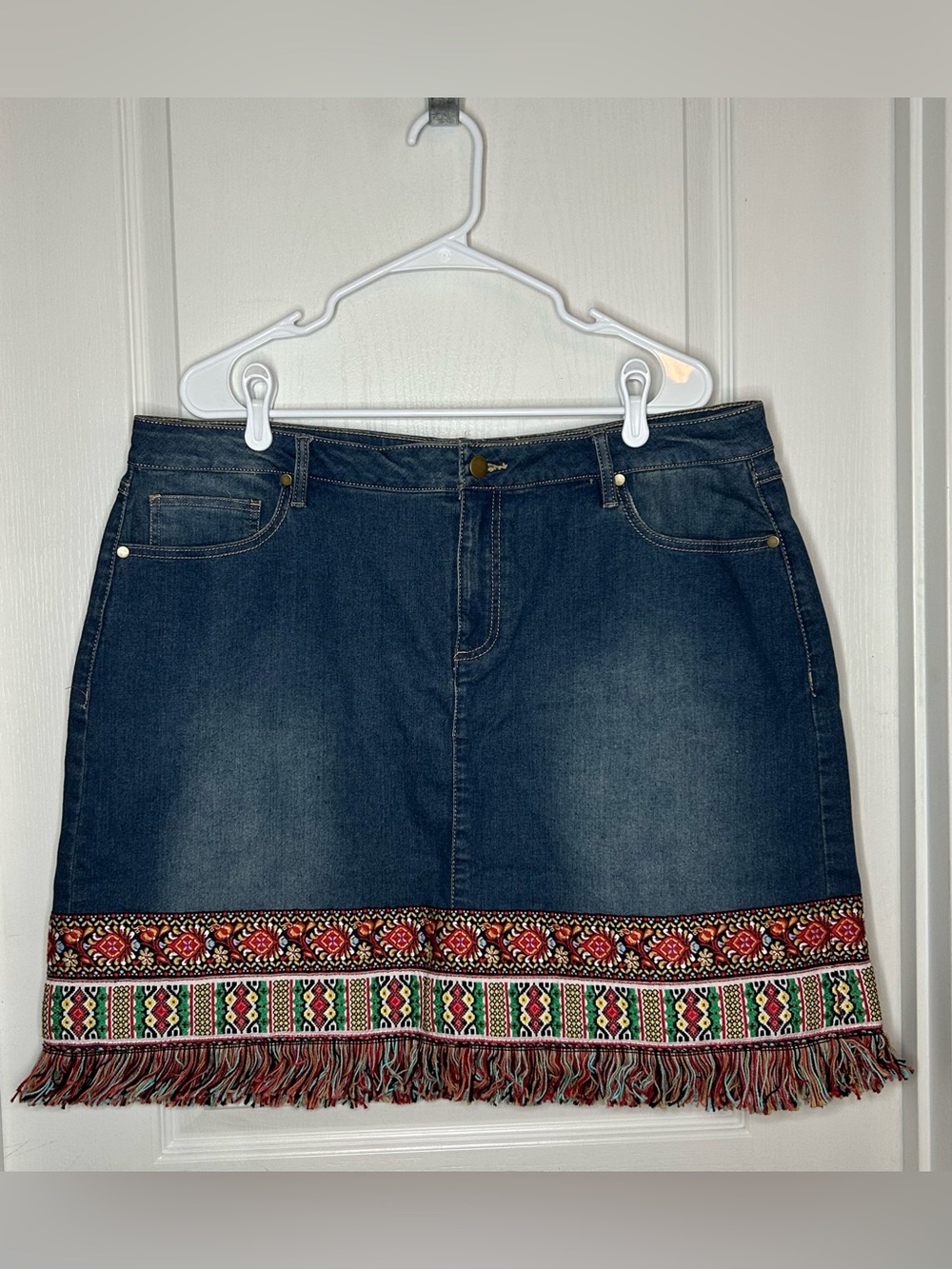 1946 Denim NWT Plus Size 18W Boho Embroidered Fringe Hippie Festival Skirt